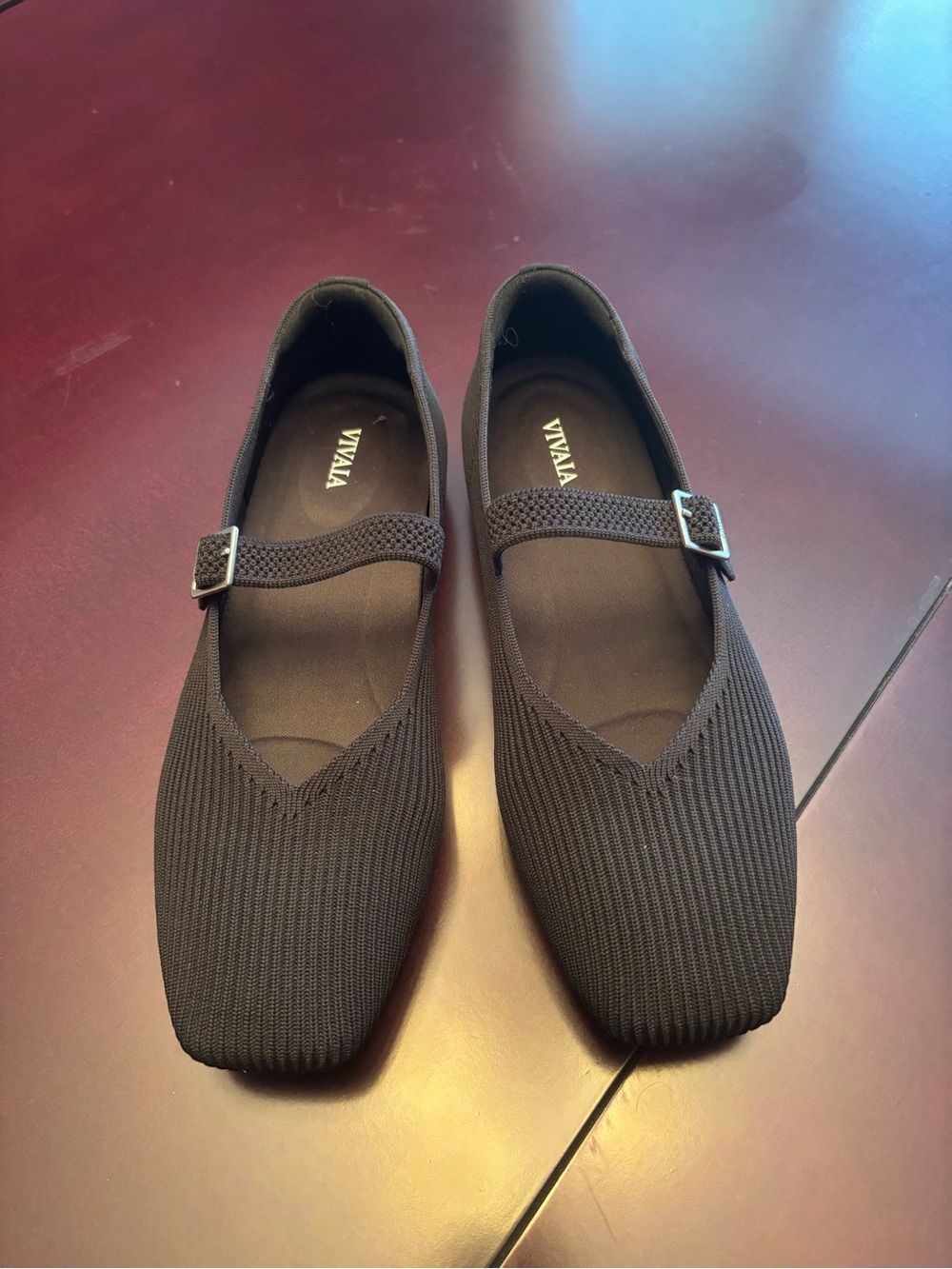 Vivaia Black Mary Jane Knit Flats - Comfortable Women's Shoes